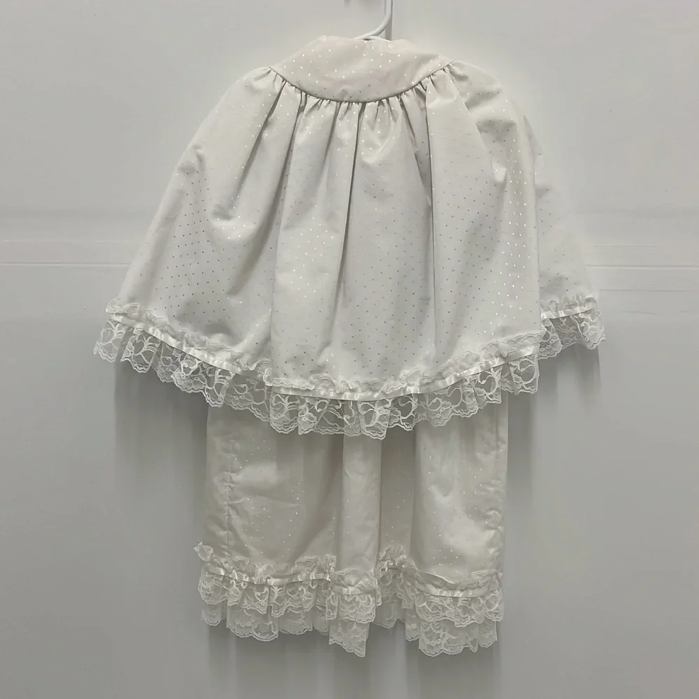 Vintage Baptism Christening Dress 3 Months 3-Piece Cape Bonnet White Lace Trim - Picture 10 of 12